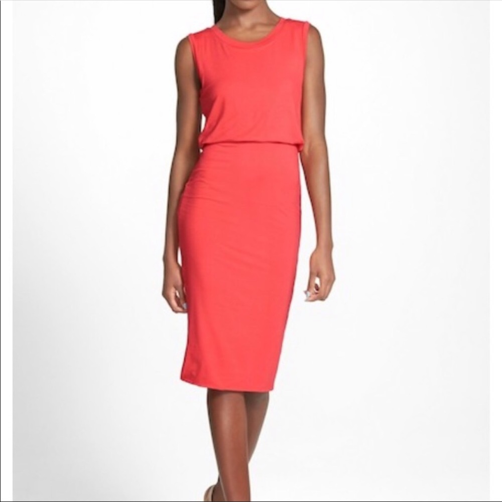 Leith Coral-Red Sleeveless Midi Dress